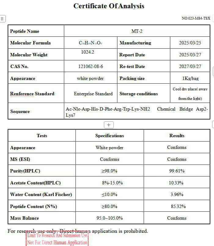MT-2 (Melanotan II) Certificate of Analysis