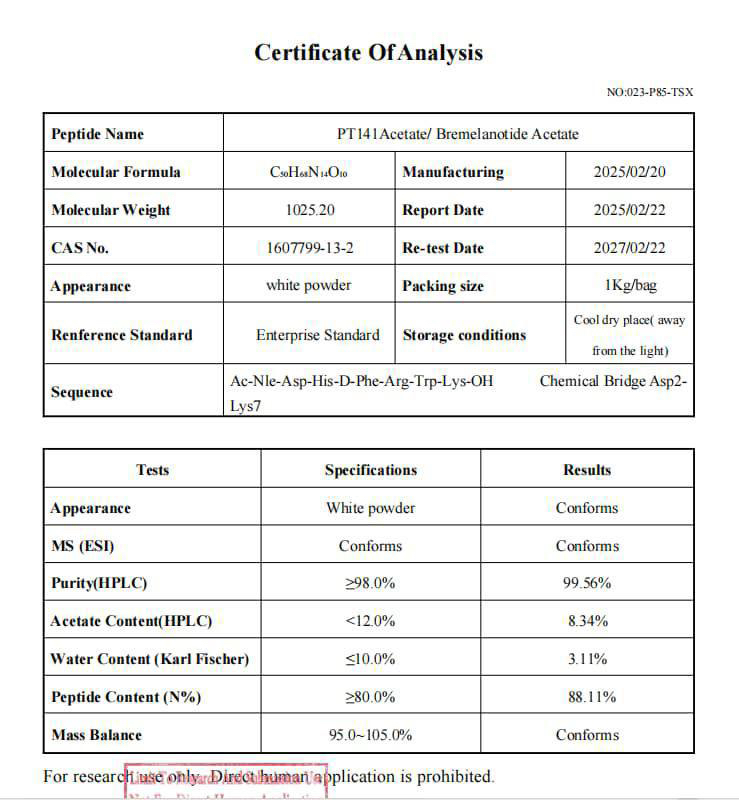 PT141 Acetate / Bremelanotide Acetate Certificate of Analysis