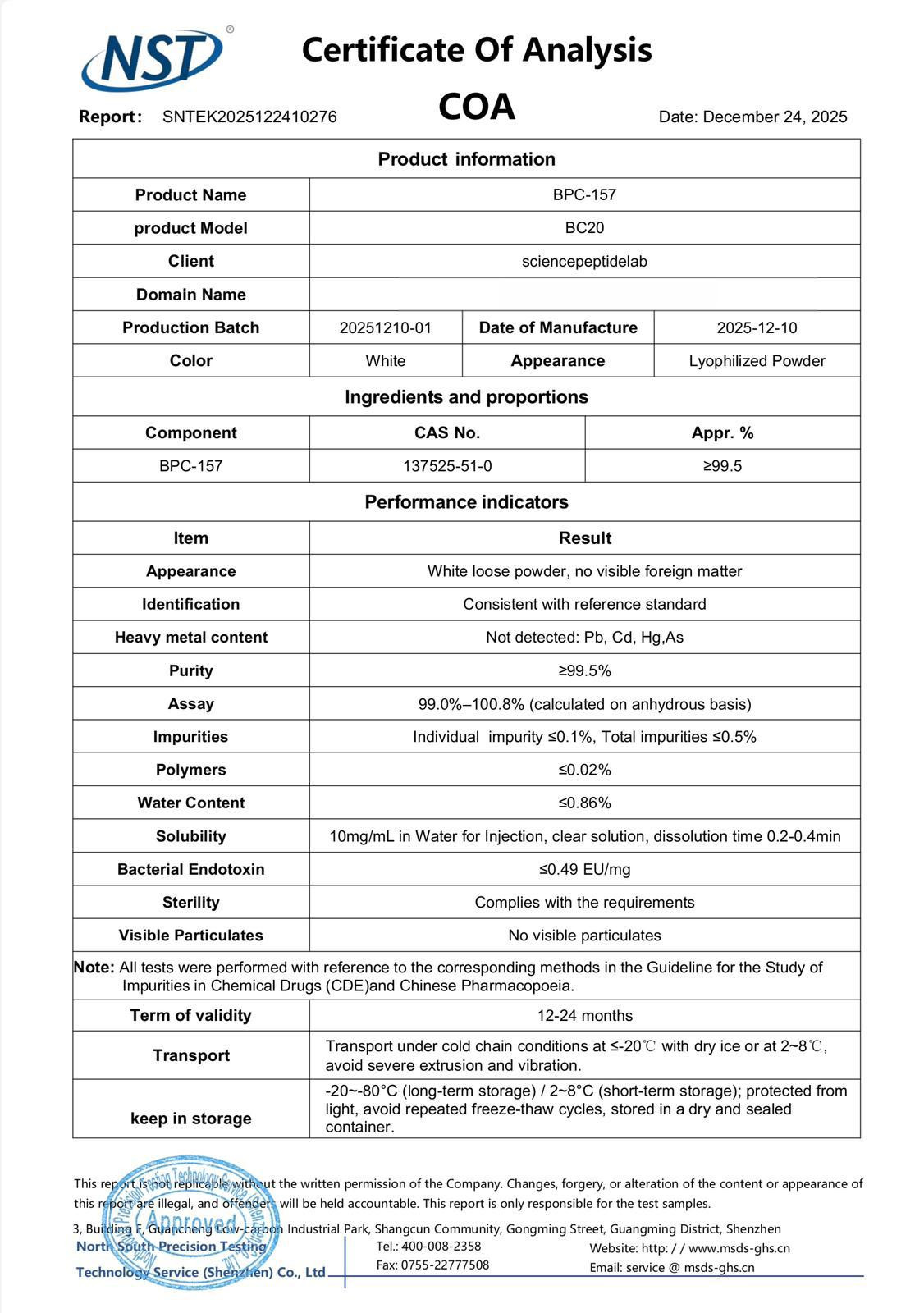 BPC-157 Certificate of Analysis
