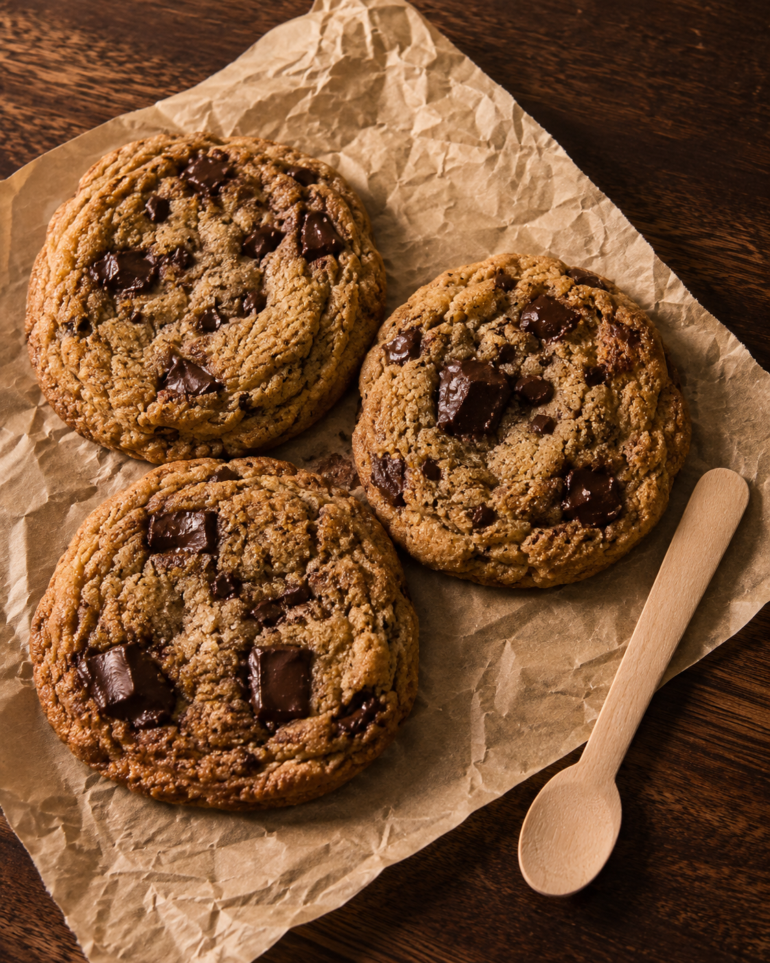 Vegan chocolate chip cookies close-up on parchment