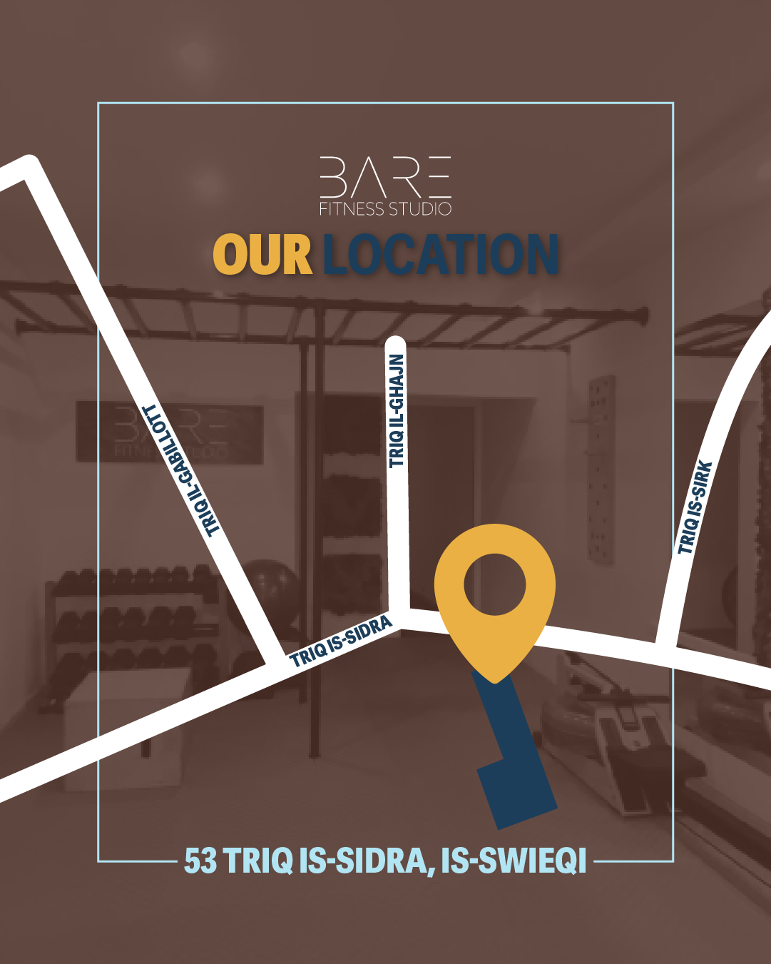 Bare Fitness Studio location map - 53 Triq is-Sidra, is-Swieqi