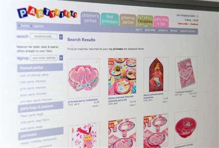 Party Pieces ecommerce interface showing segmented purchasing pathways and themed navigation