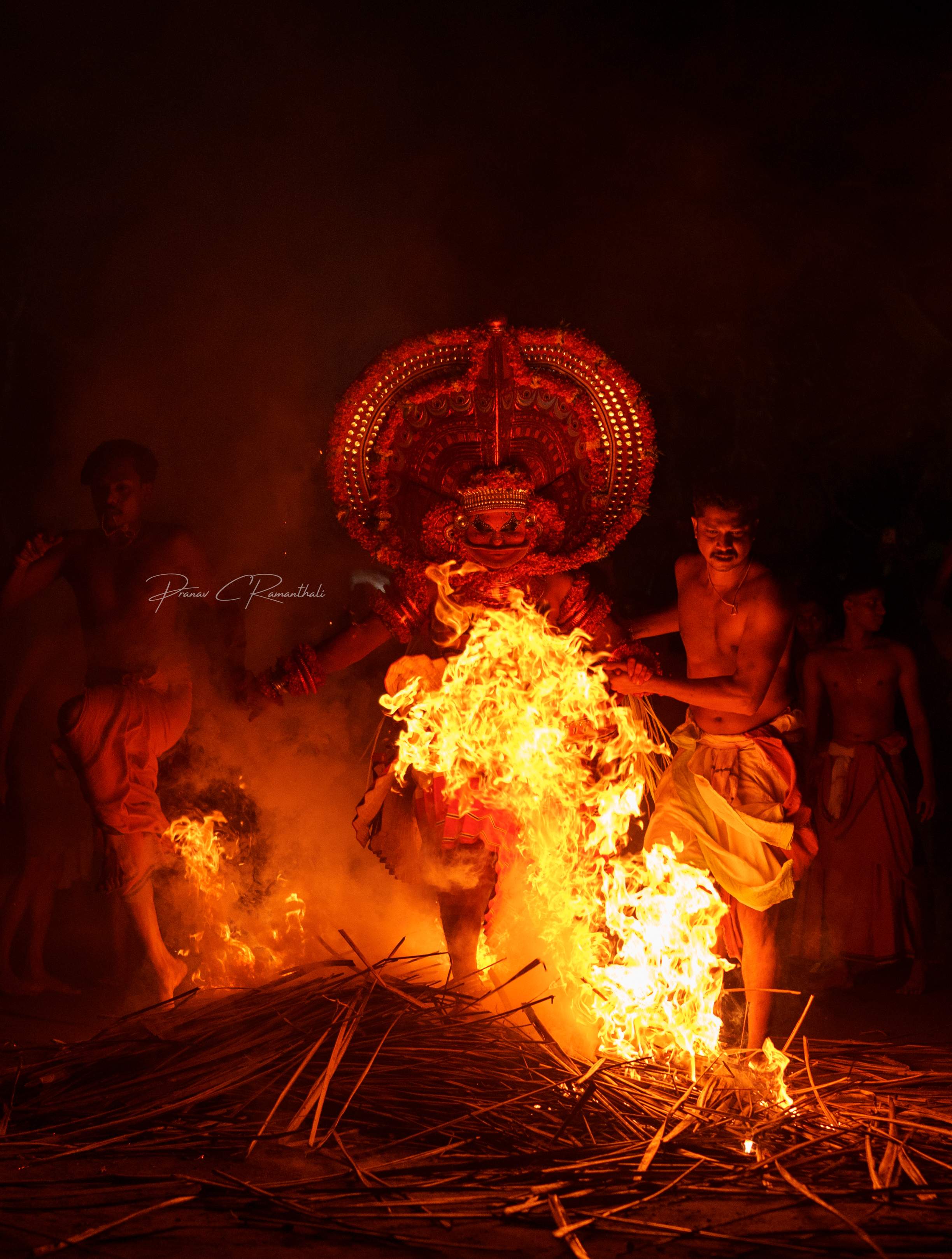 Intense moment during Theyyam fire ritual