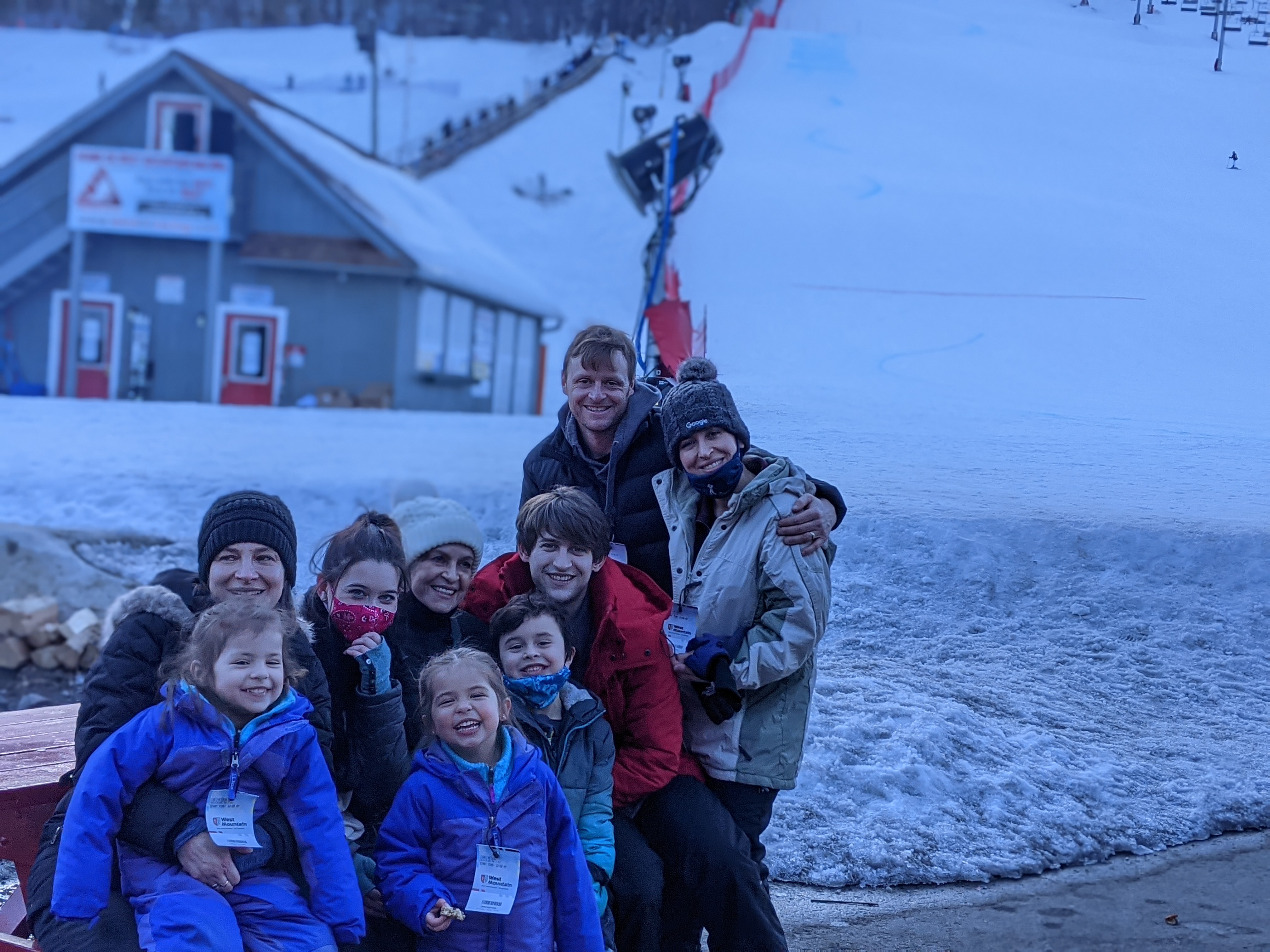 Family ski trip group photo