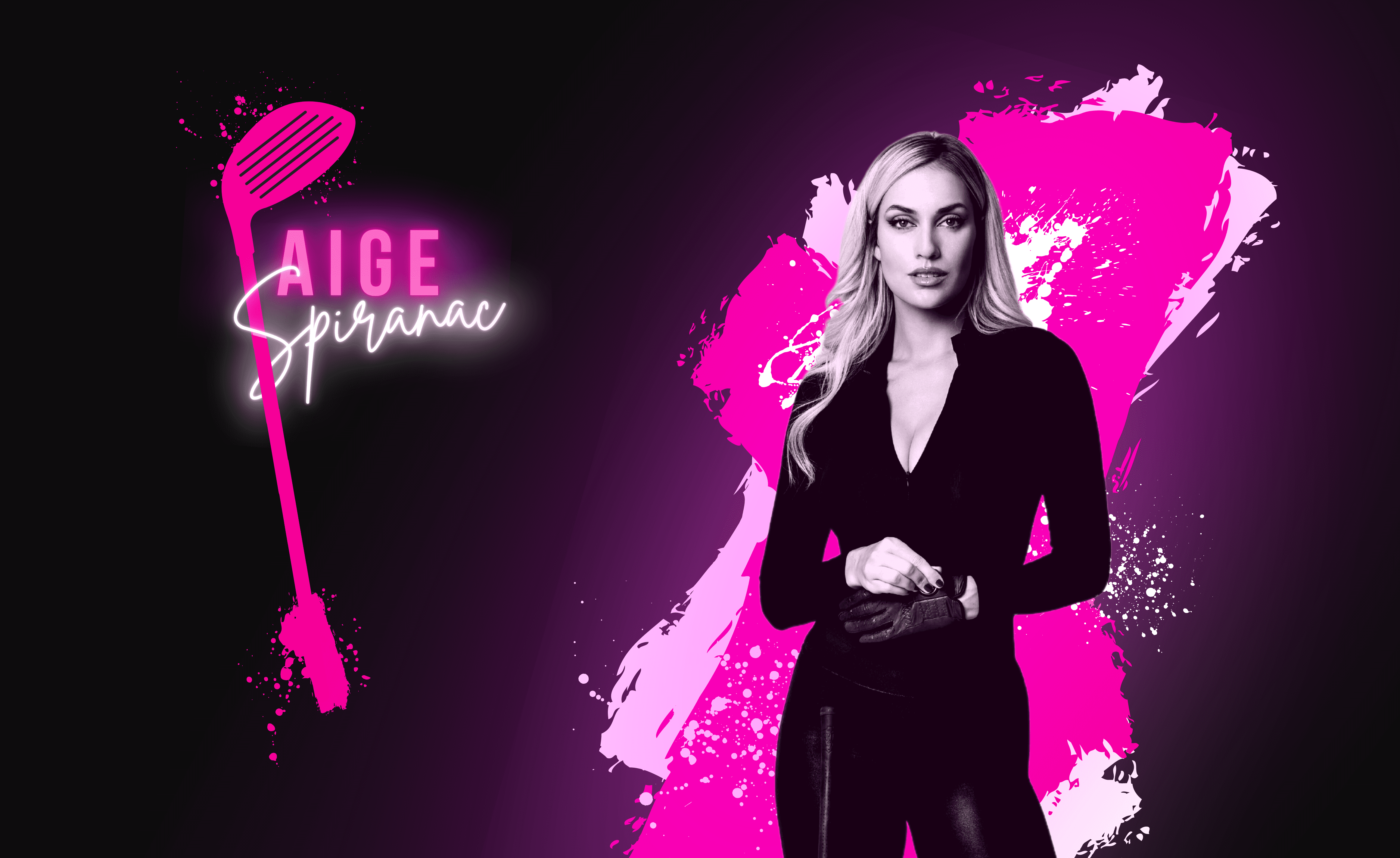 Paige Spiranac dark hero banner with neon pink branding