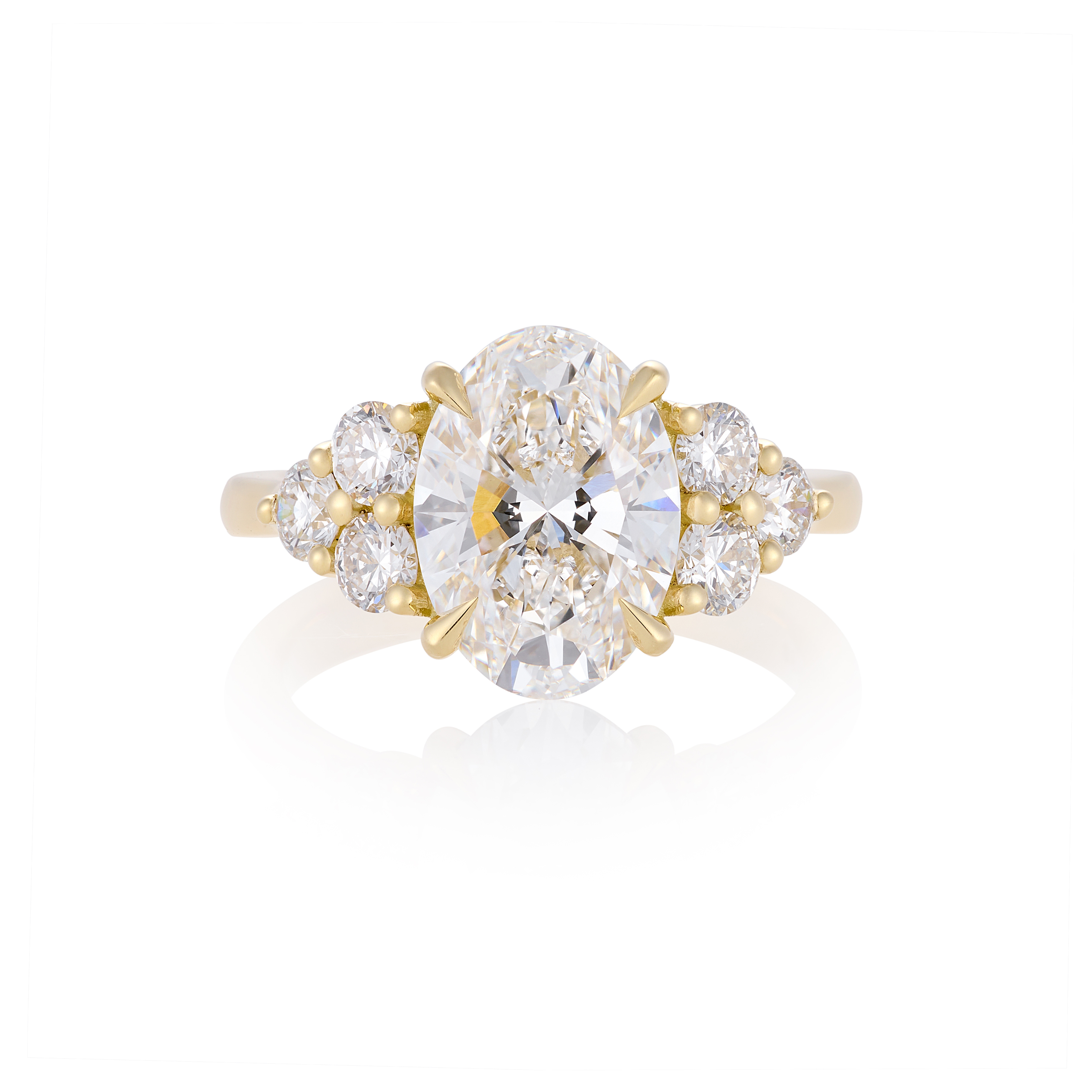 Oval with six round diamonds, lying flat white background