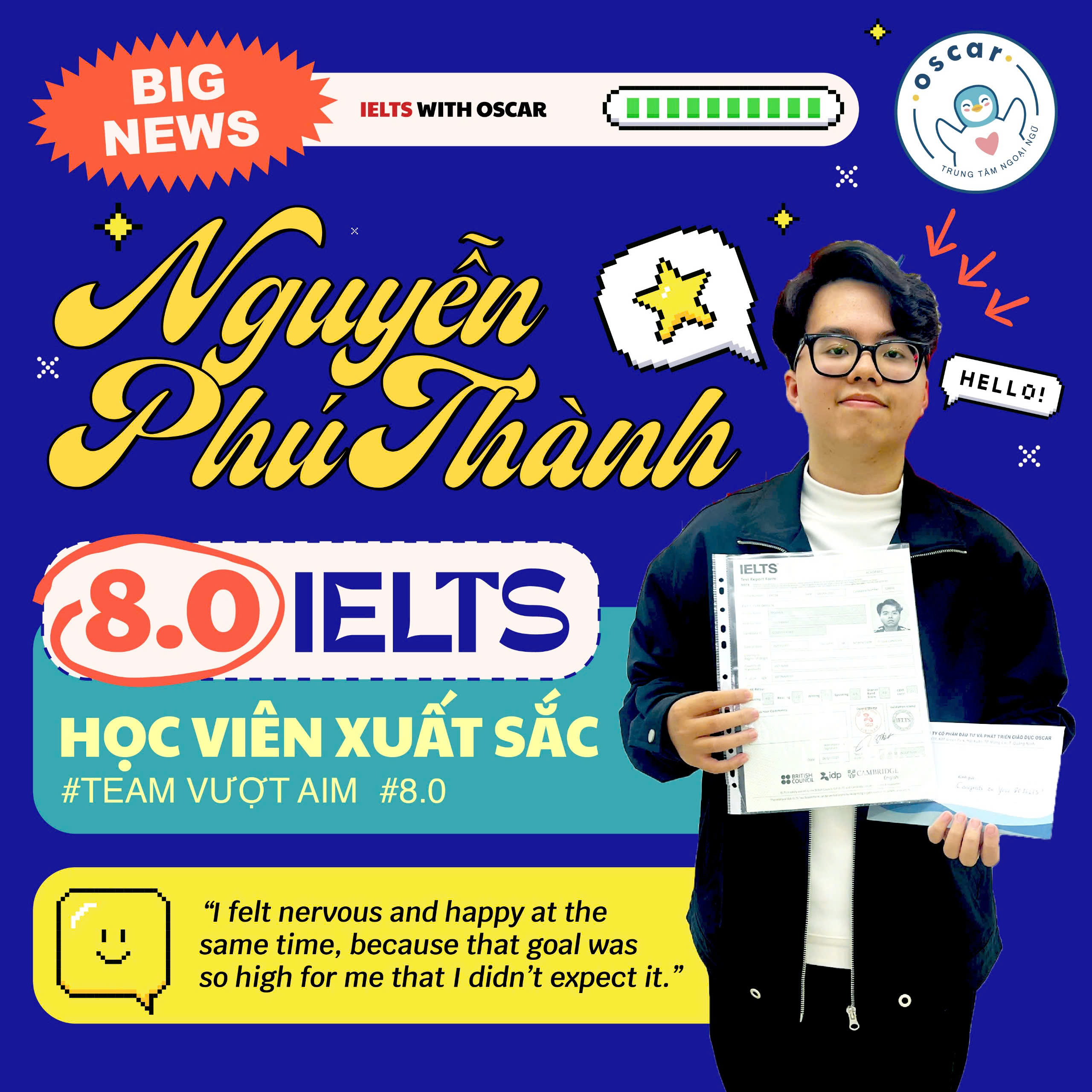 Nguyễn Phú Thành - IELTS 8.0 - Học viên xuất sắc