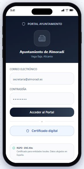 Acceso seguro con certificado digital o email.