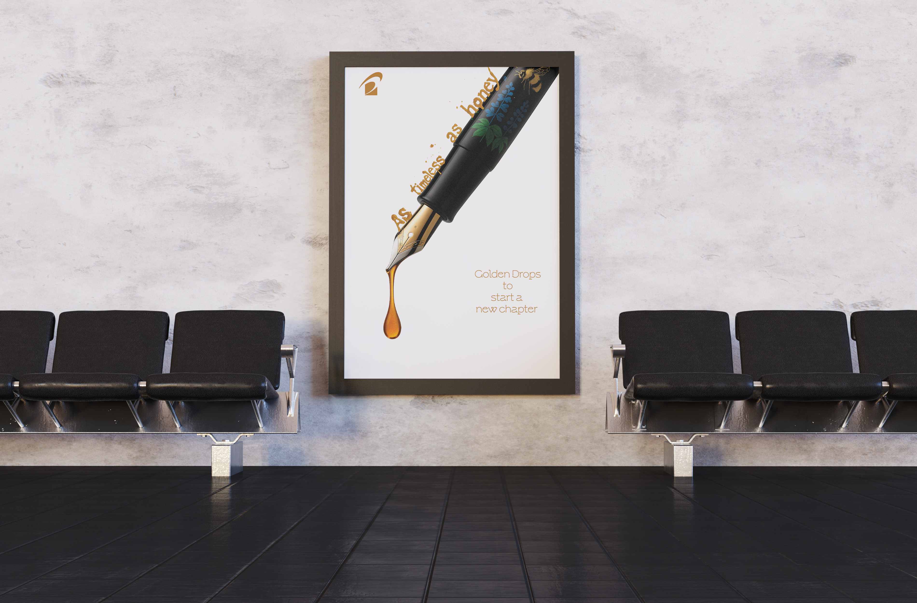 Pilot Honey Bee Pen framed poster in airport waiting area