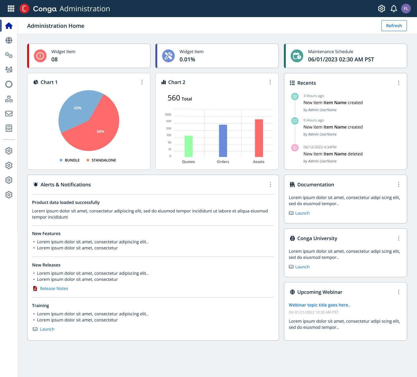 Administration Home - Unified dashboard with analytics and notifications