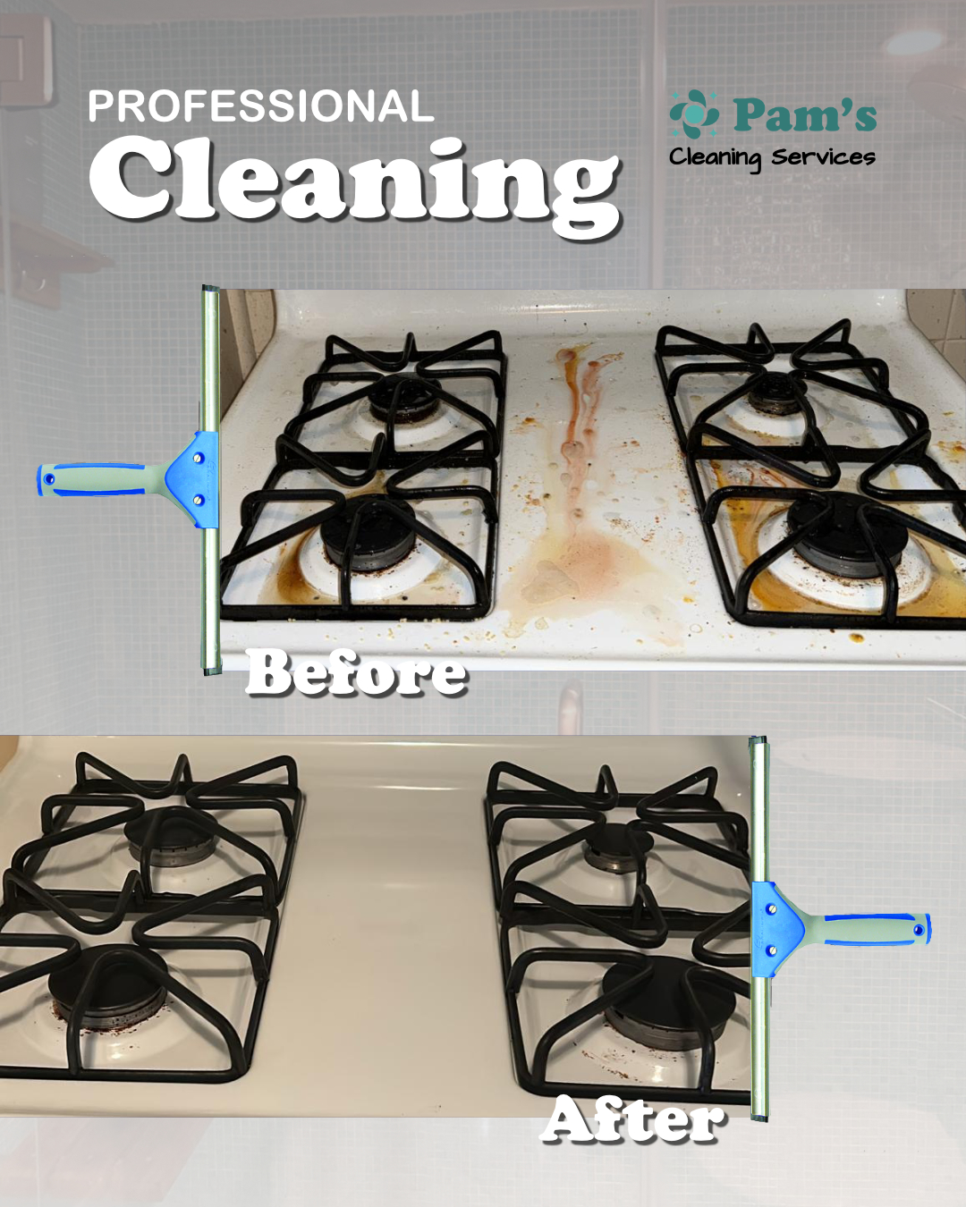 Professional Cleaning - Stove Before and After
