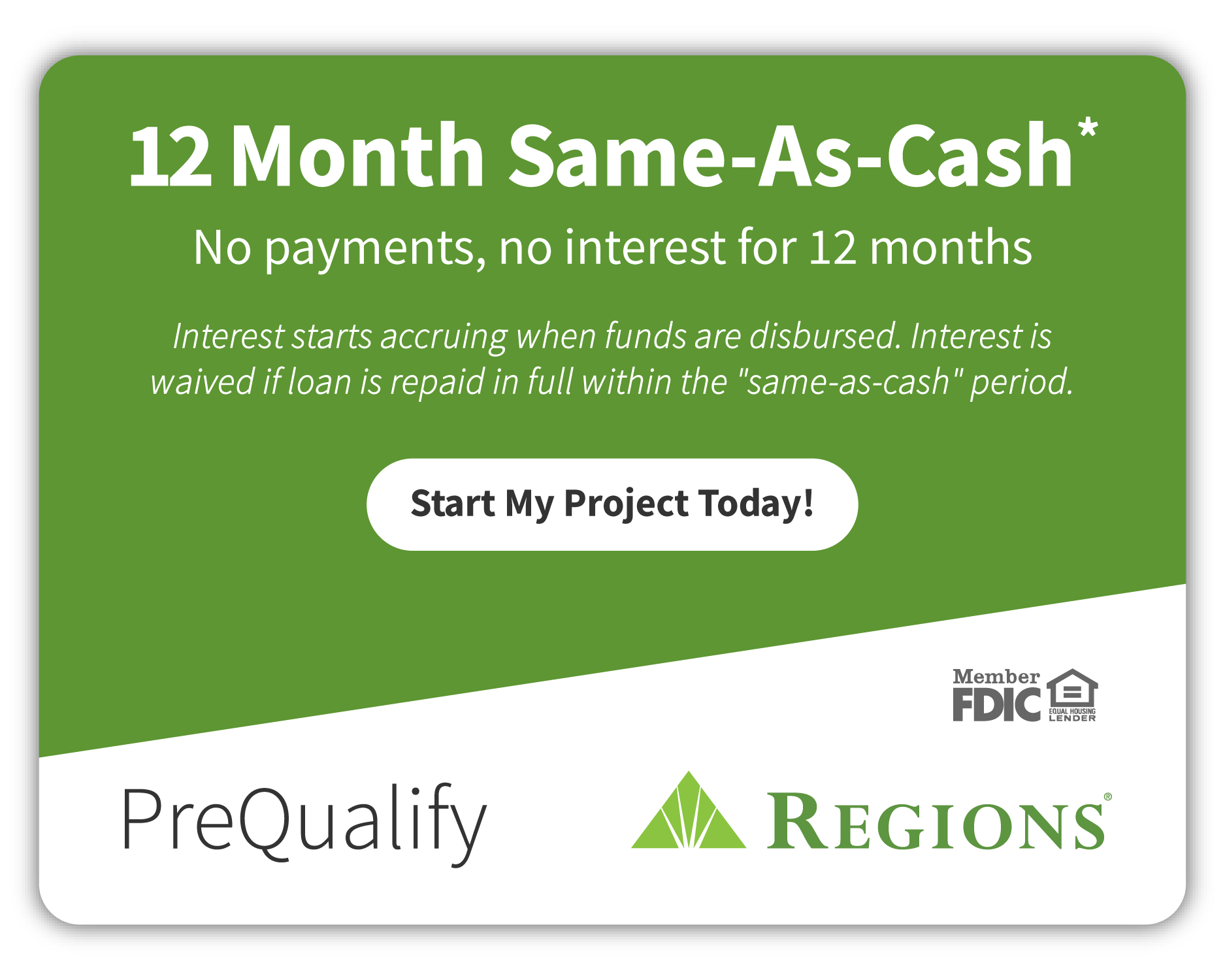 12 Month Same-As-Cash financing