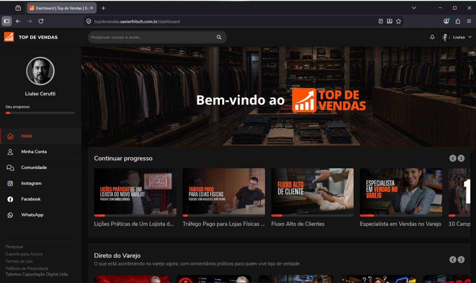 Plataforma Top de Vendas — visão desktop