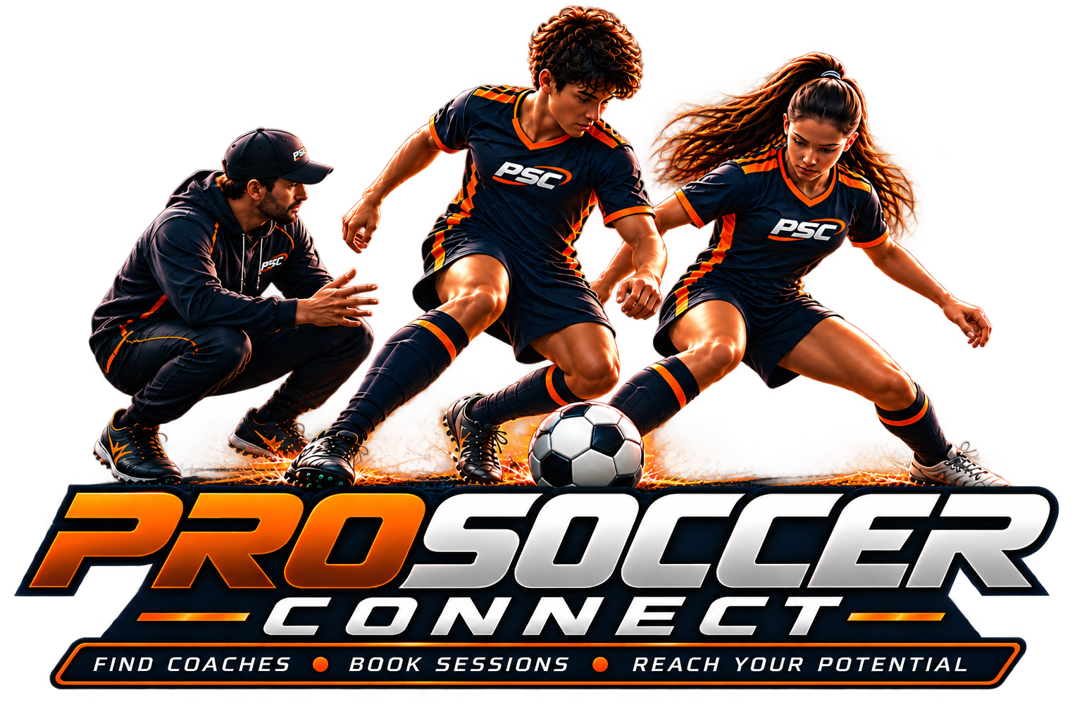 Pro Soccer Connect logo with its training trio and orange-and-white wordmark