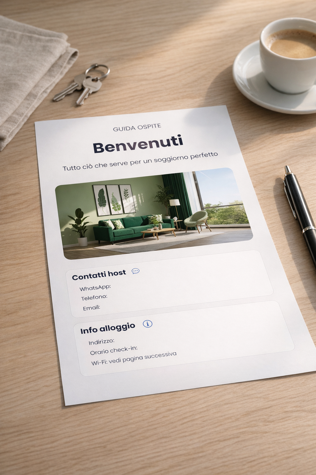Pagina Benvenuti con info host