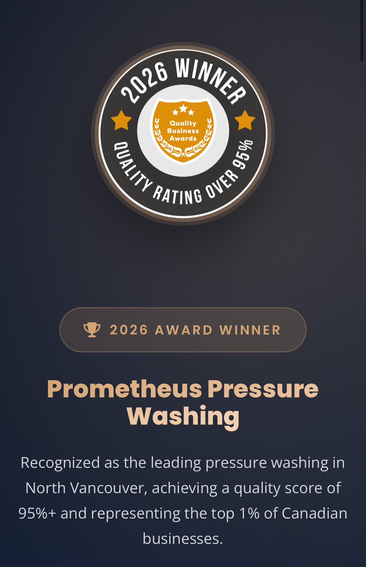 2026 Quality Business Awards Winner - Quality Rating Over 95%