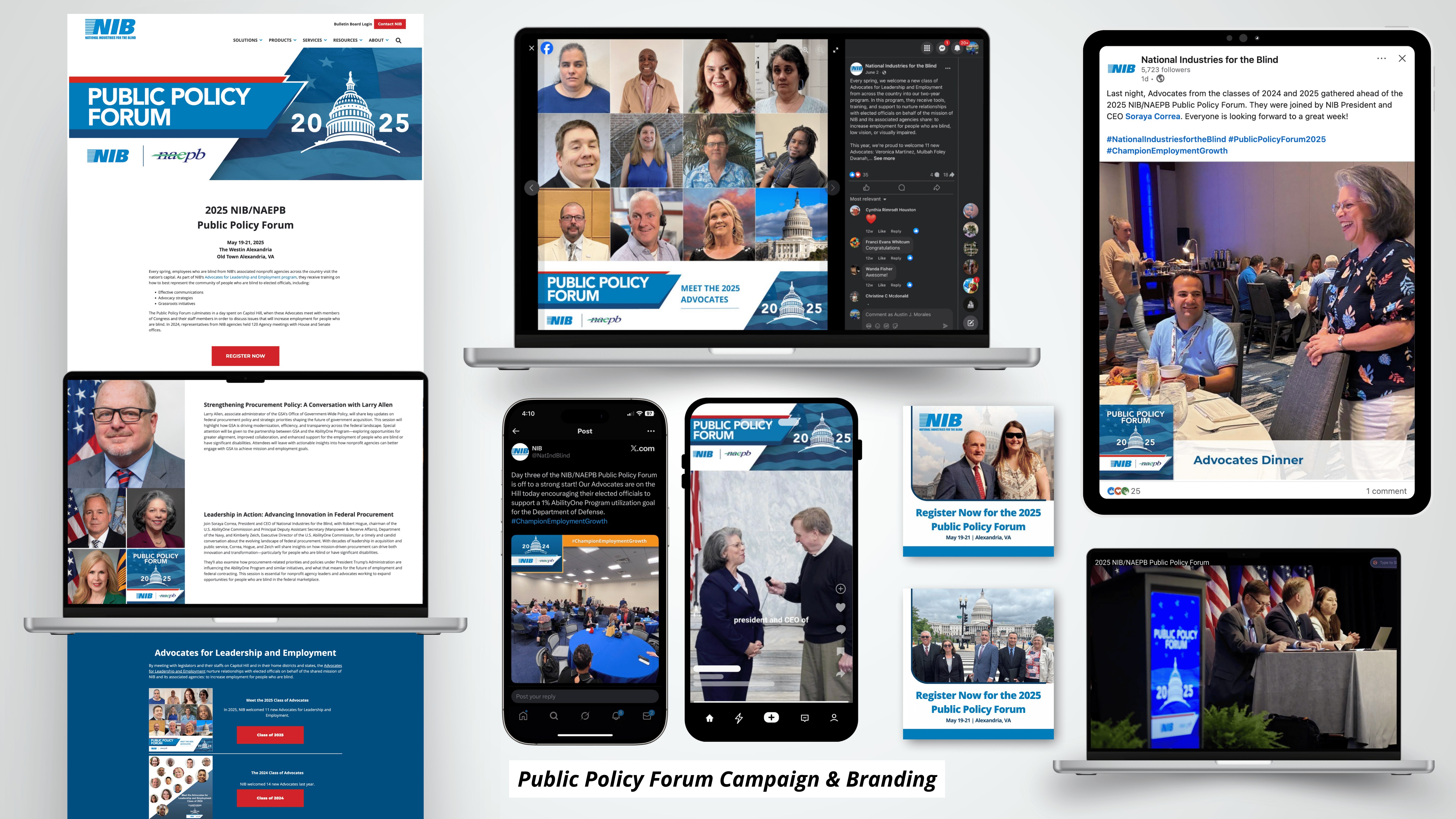 Public Policy Forum cross-platform campaign across web, Facebook, X, LinkedIn, and Instagram