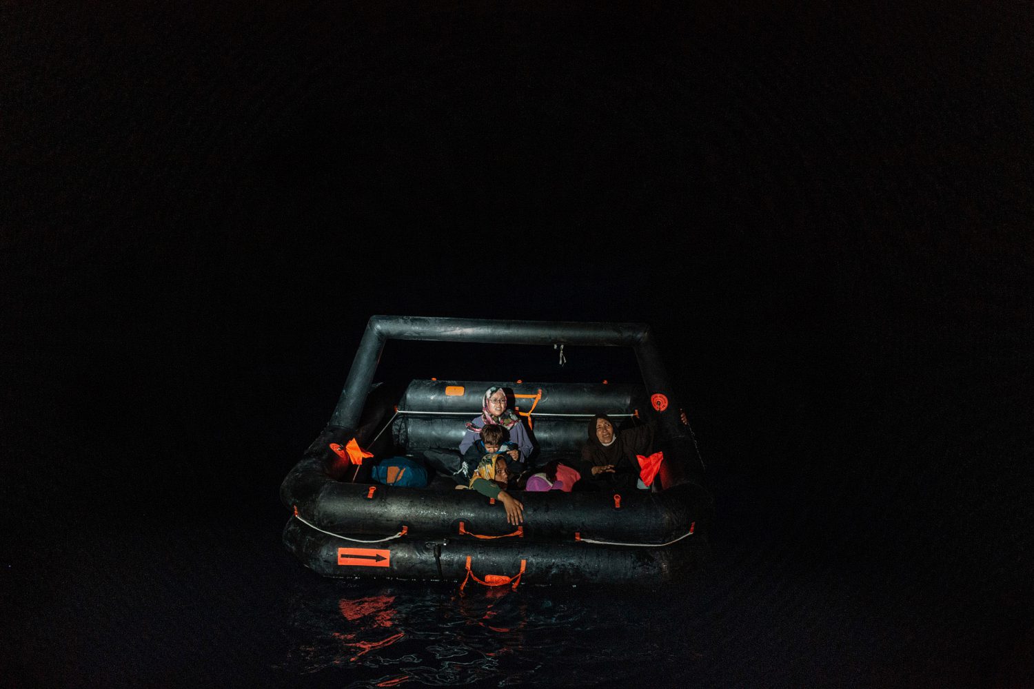 A life raft carrying Afghan citizens in the Aegean Sea