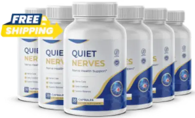 Quiet Nerves supplement bottles with free shipping badge
