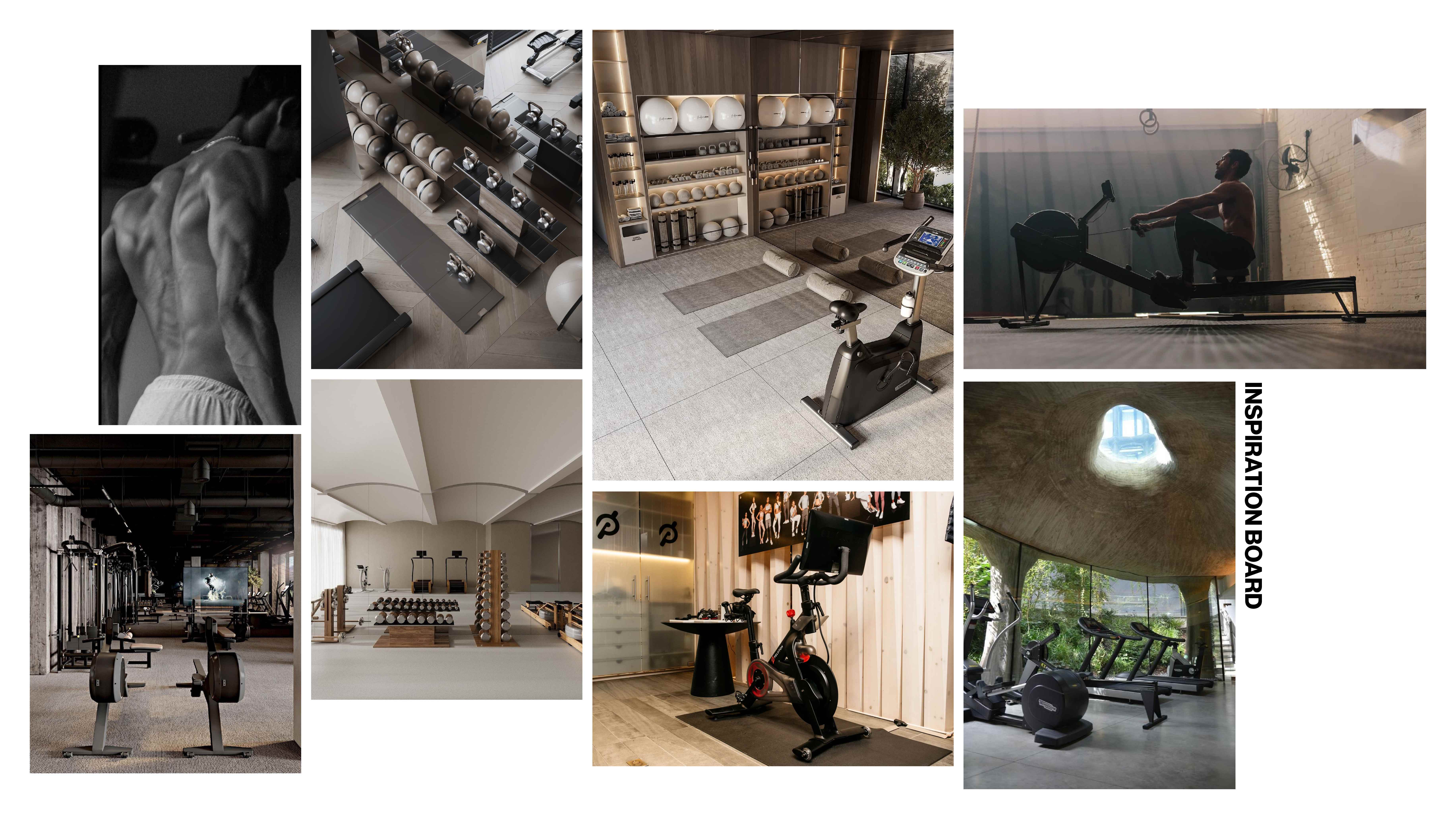 Inspiration board with gym environments and fitness equipment references