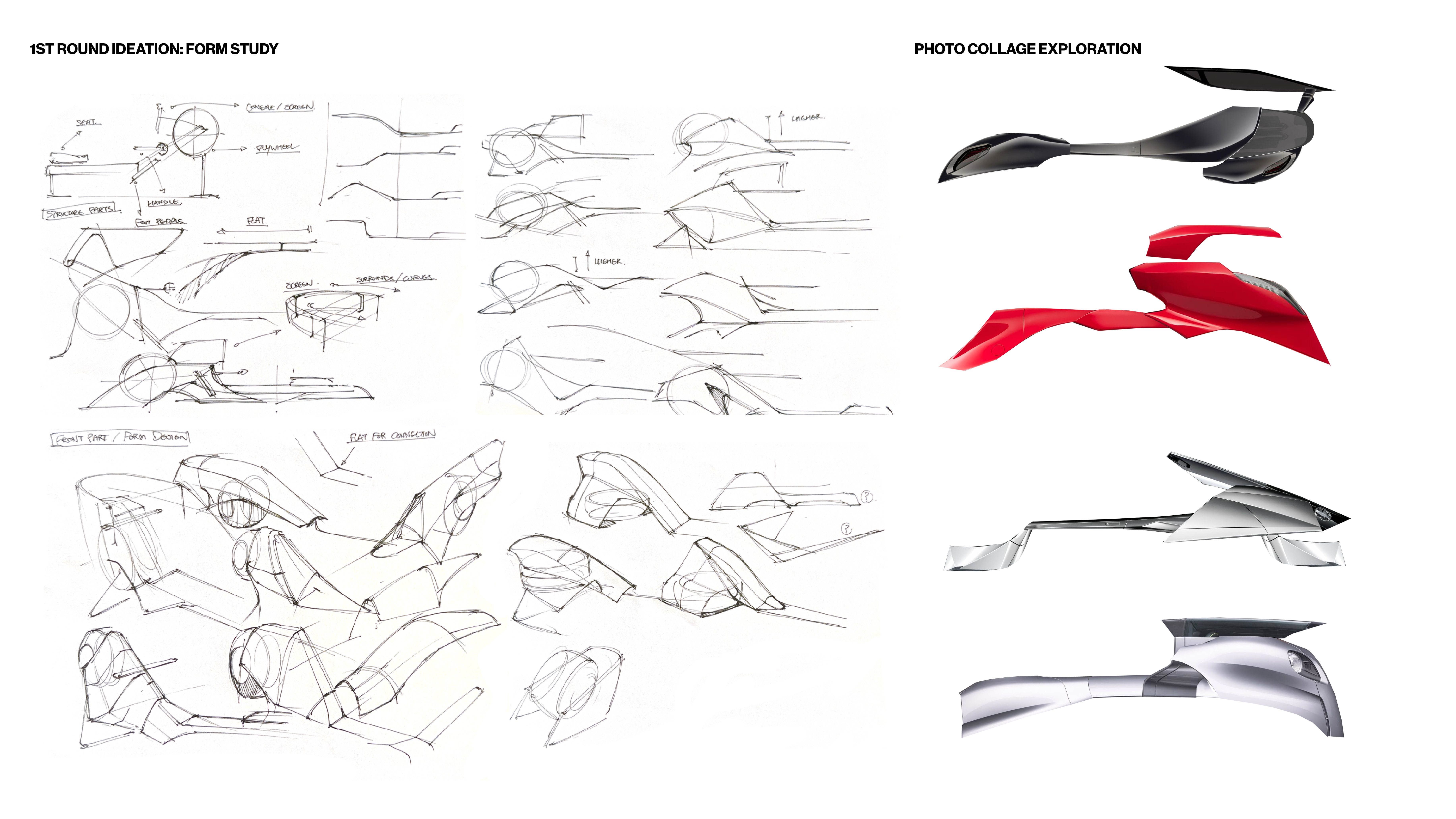 1st round ideation form study sketches and photo collage exploration