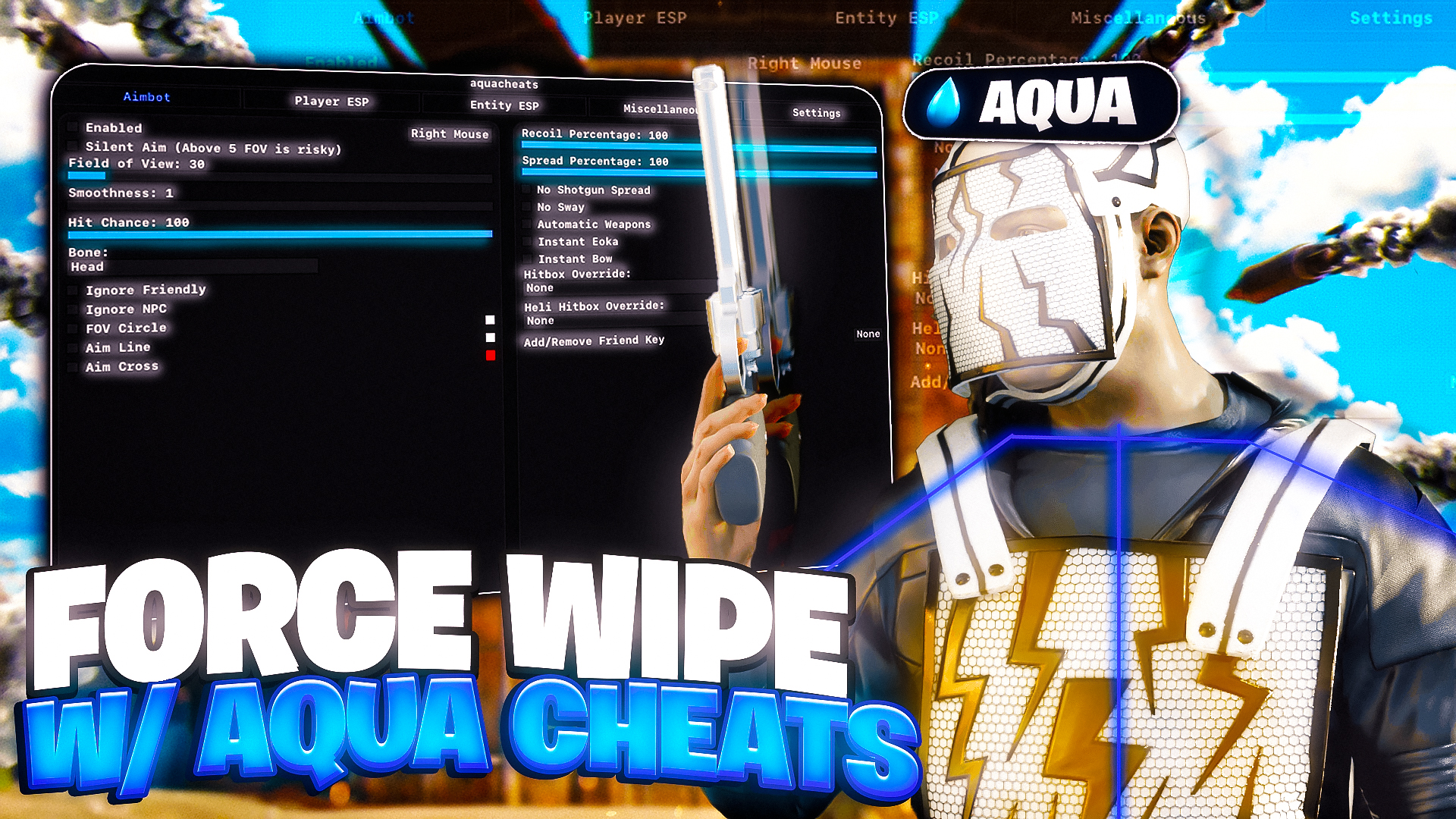 Rust thumbnail with a white and gold armored character holding a pistol, a dark software interface, and bold Force Wipe lettering in white and blue.