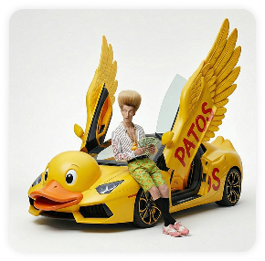 Yellow PATOS duck car with golden wings