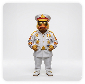 Duck in white naval officer dress uniform