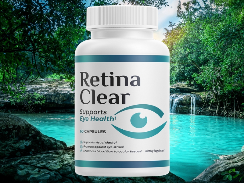 Retina Clear bottle beside a clear tropical waterfall