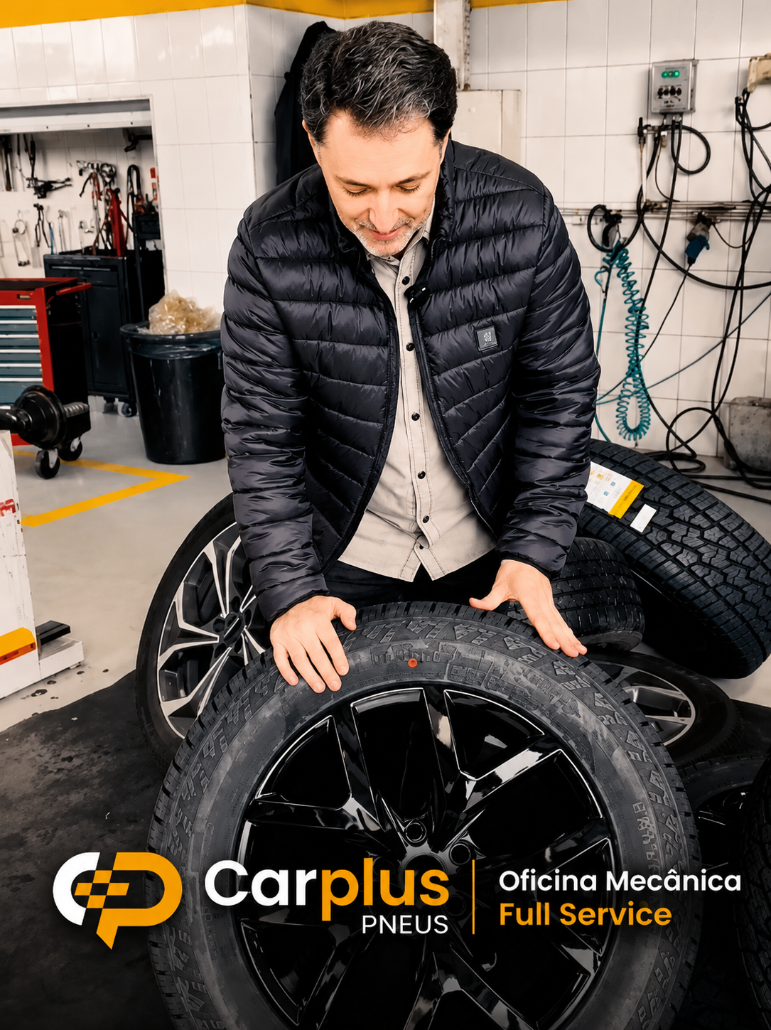 Troca de pneus na Carplus Curitiba Portao - Cliente satisfeito com roda restaurada e pneu novo