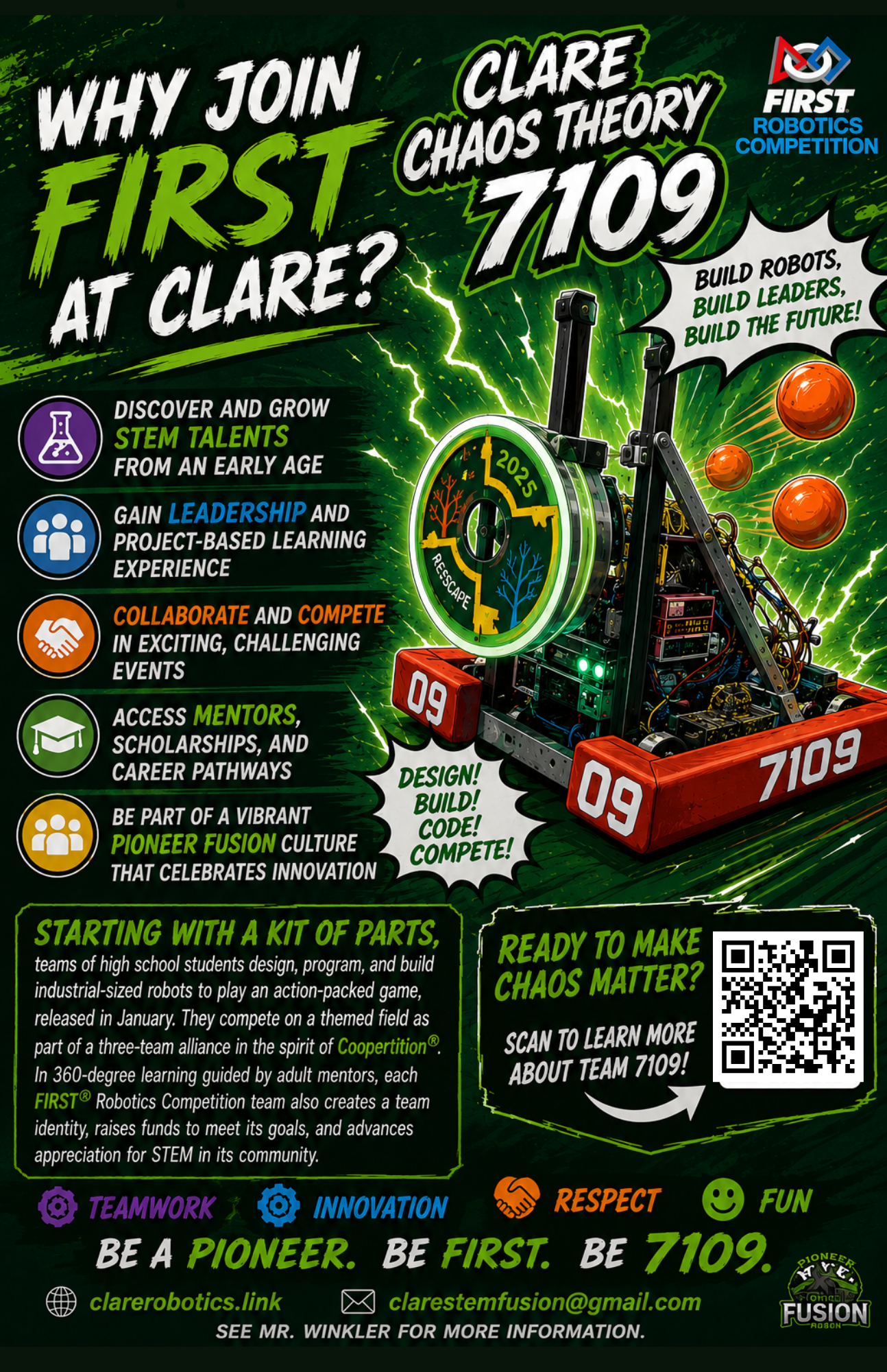 Why Join FIRST at Clare? - Clare Chaos Theory 7109