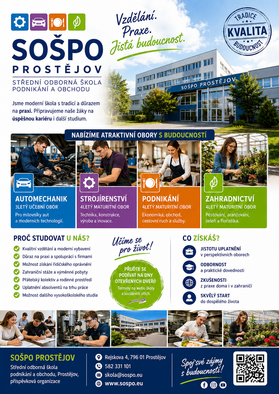 Informační leták Střední odborné školy podnikání a obchodu Prostějov