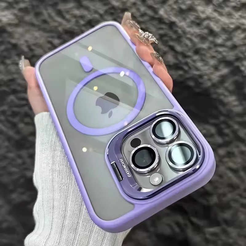 Lavender MagSafe shockproof iPhone case with camera protection and magnetic ring