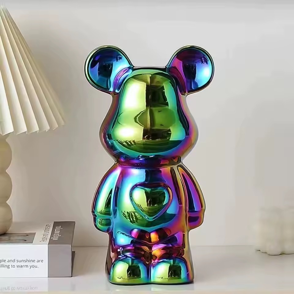 Rainbow reflective bear ceramic decor sculpture
