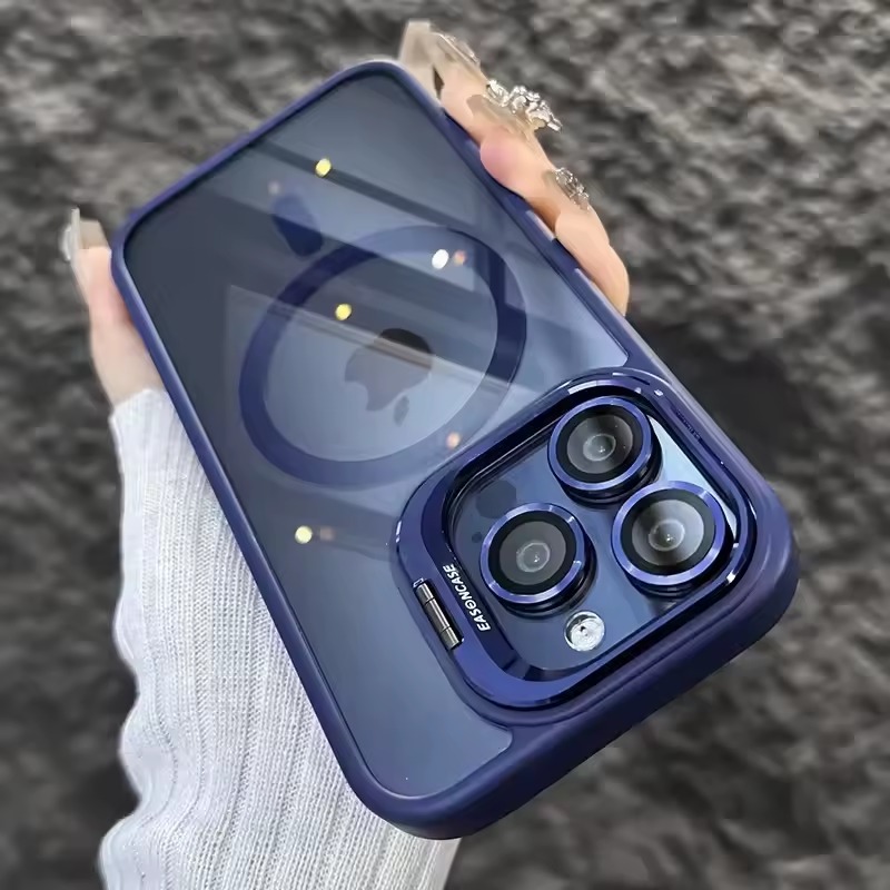 Blue MagSafe shockproof iPhone case with camera protection and magnetic ring