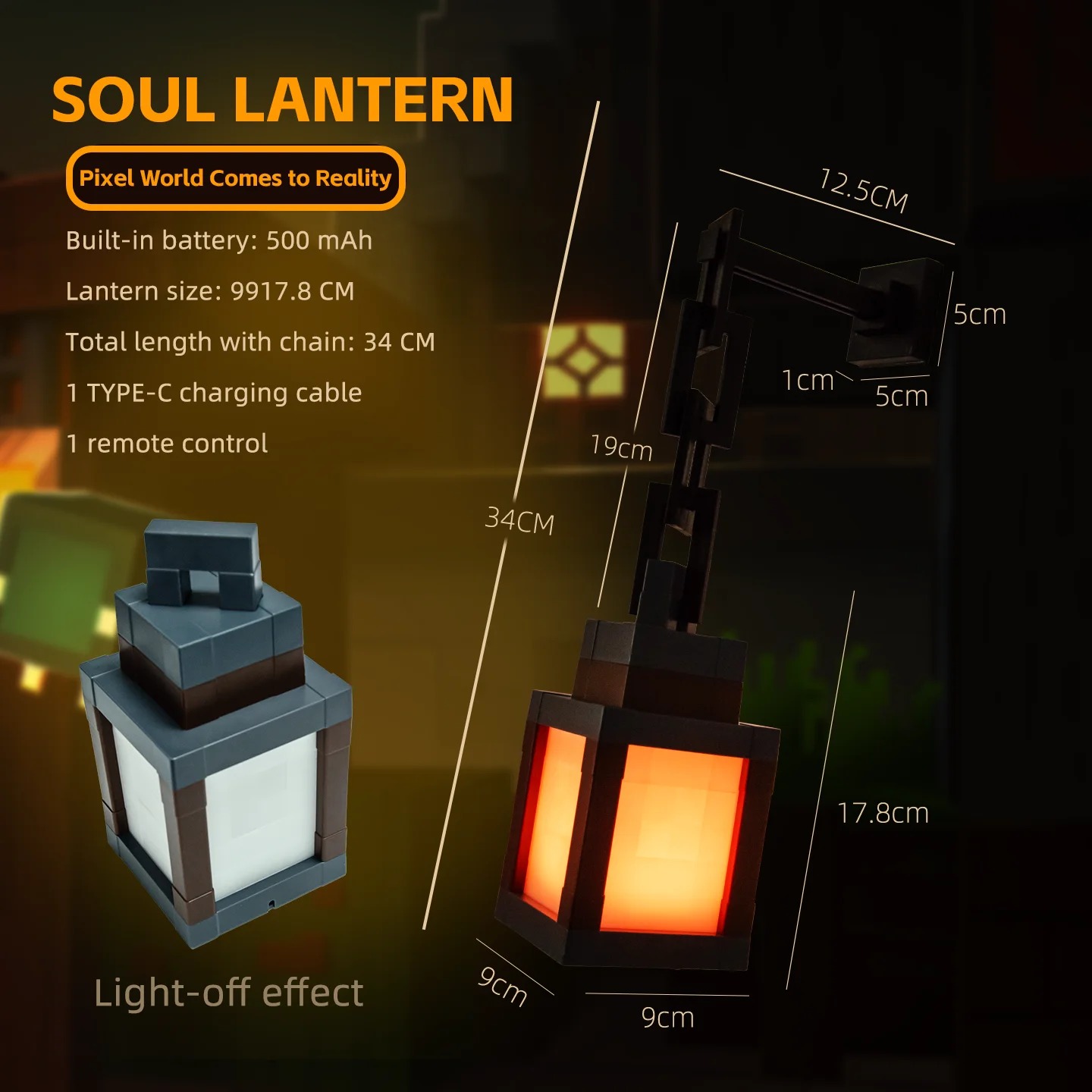 Pixel Soul Lantern dimensions and rechargeable battery details