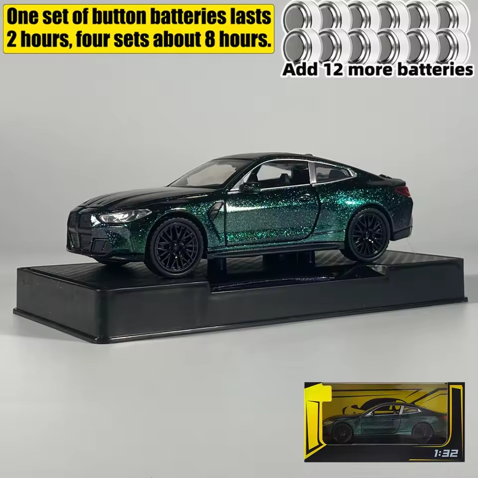 Green glitter BMW M4 model in display box