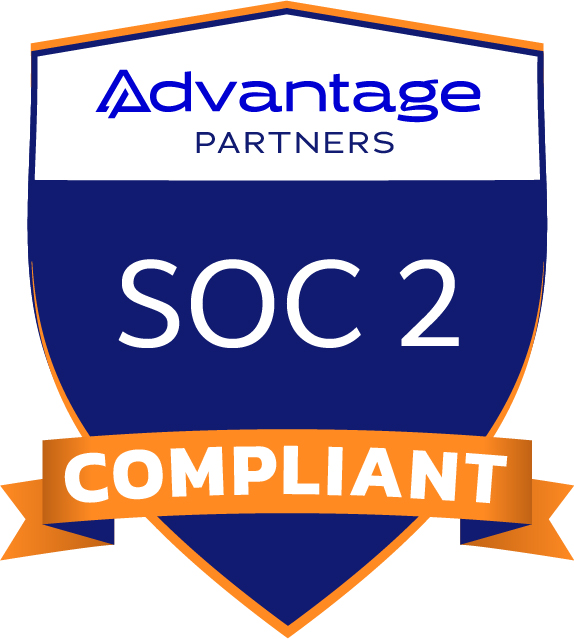 SOC 2 compliant certification badge issued by Advantage Partners