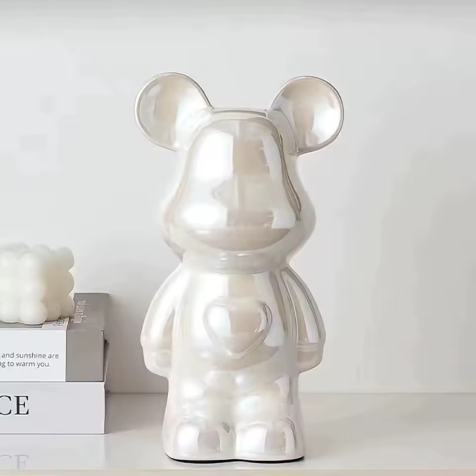 White reflective bear ceramic decor sculpture