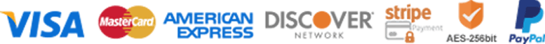 Safe Checkout - Visa, Mastercard, American Express, Discover, Stripe, PayPal