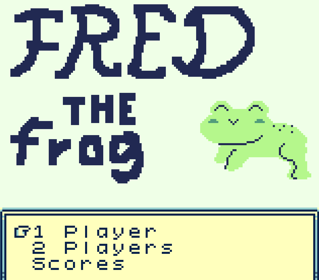 Fred the Frog beta title screen with a menu: 1 Player, 2 Players, and Scores