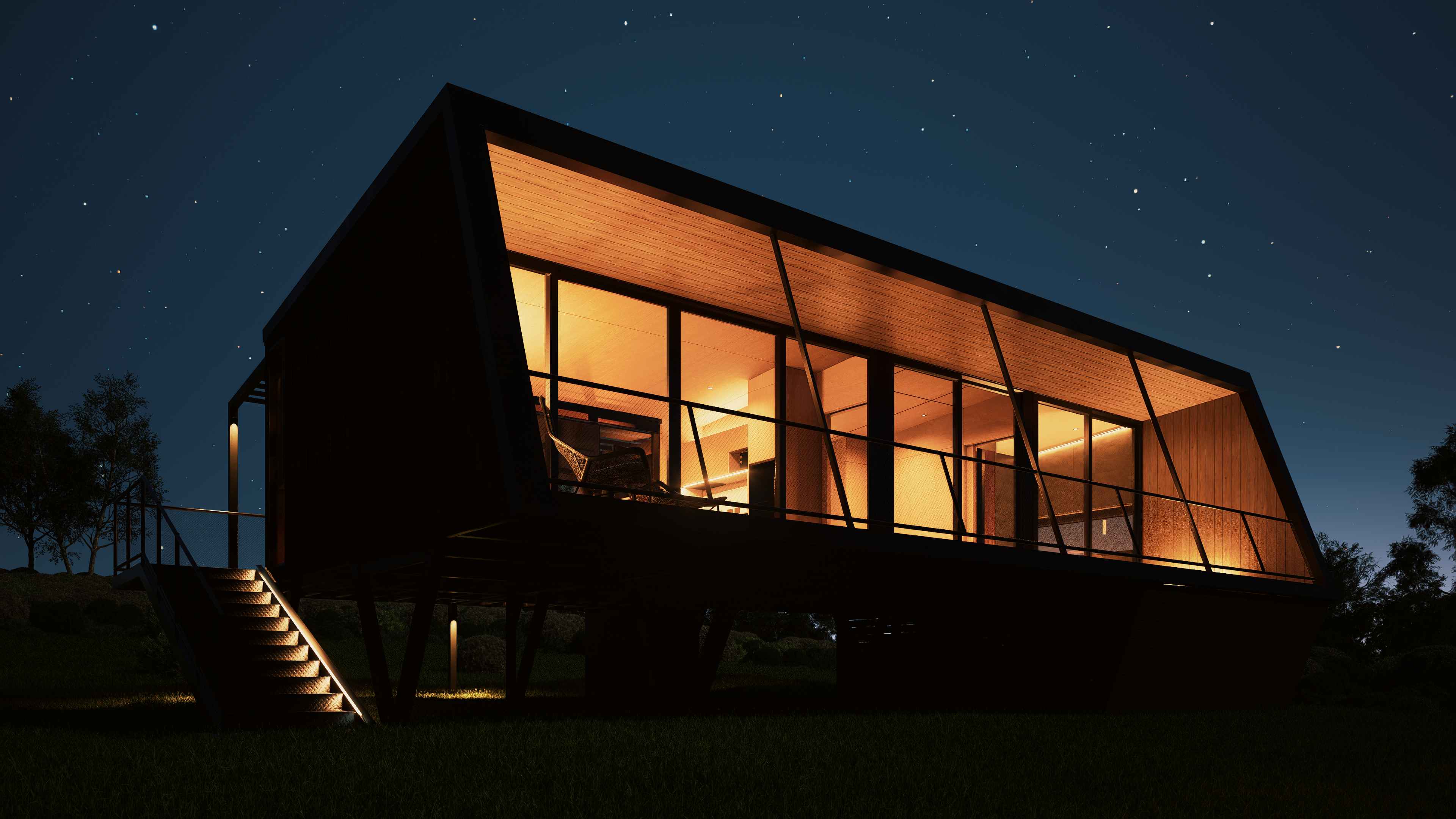 Vista exterior nocturna de Vivienda RB