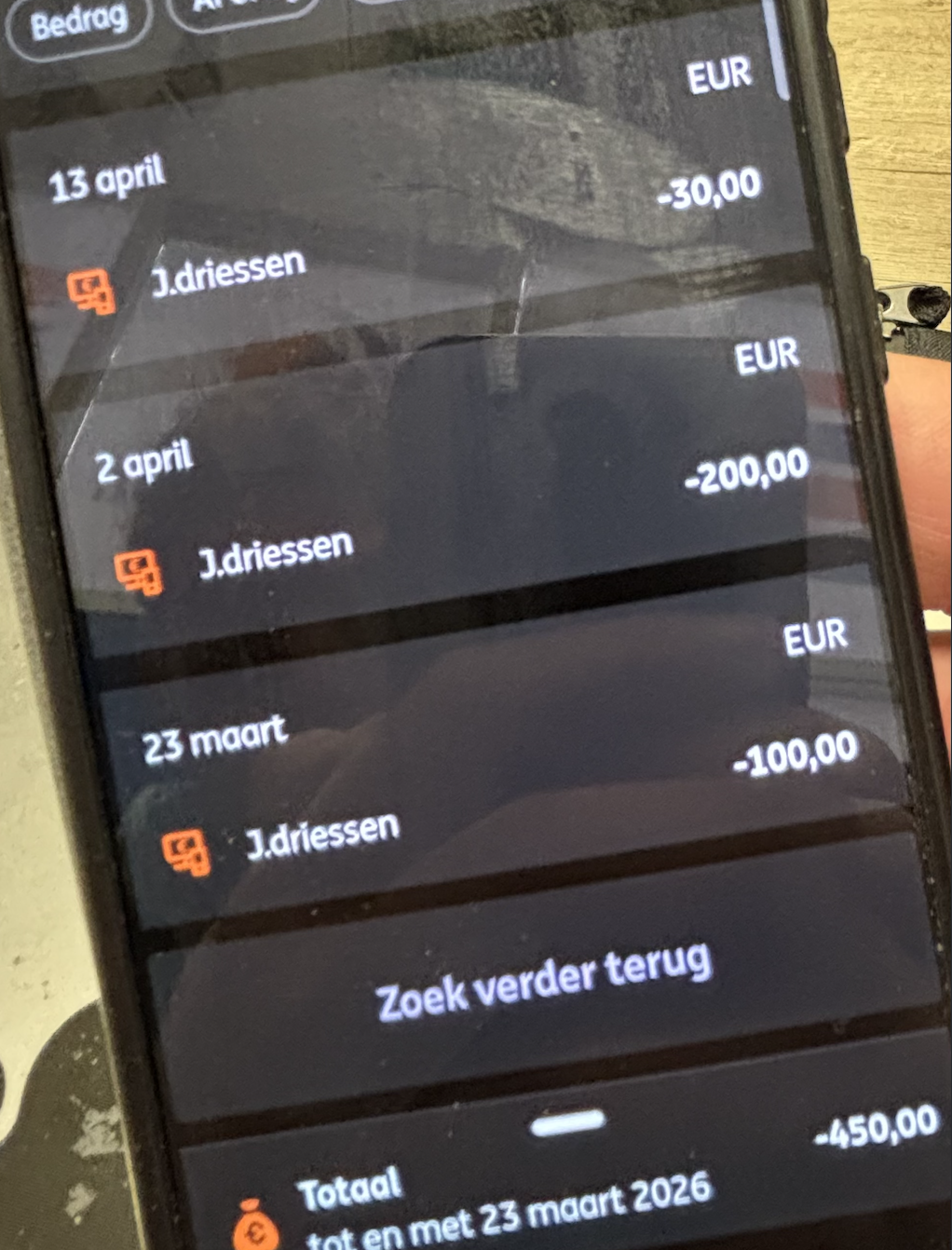 Transacties J.driessen betalingen