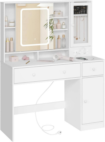 WOLTU Schminktisch mit Beleuchtung, mobilem Spiegel und Steckdosenleiste, 108 × 40 cm, Weiß