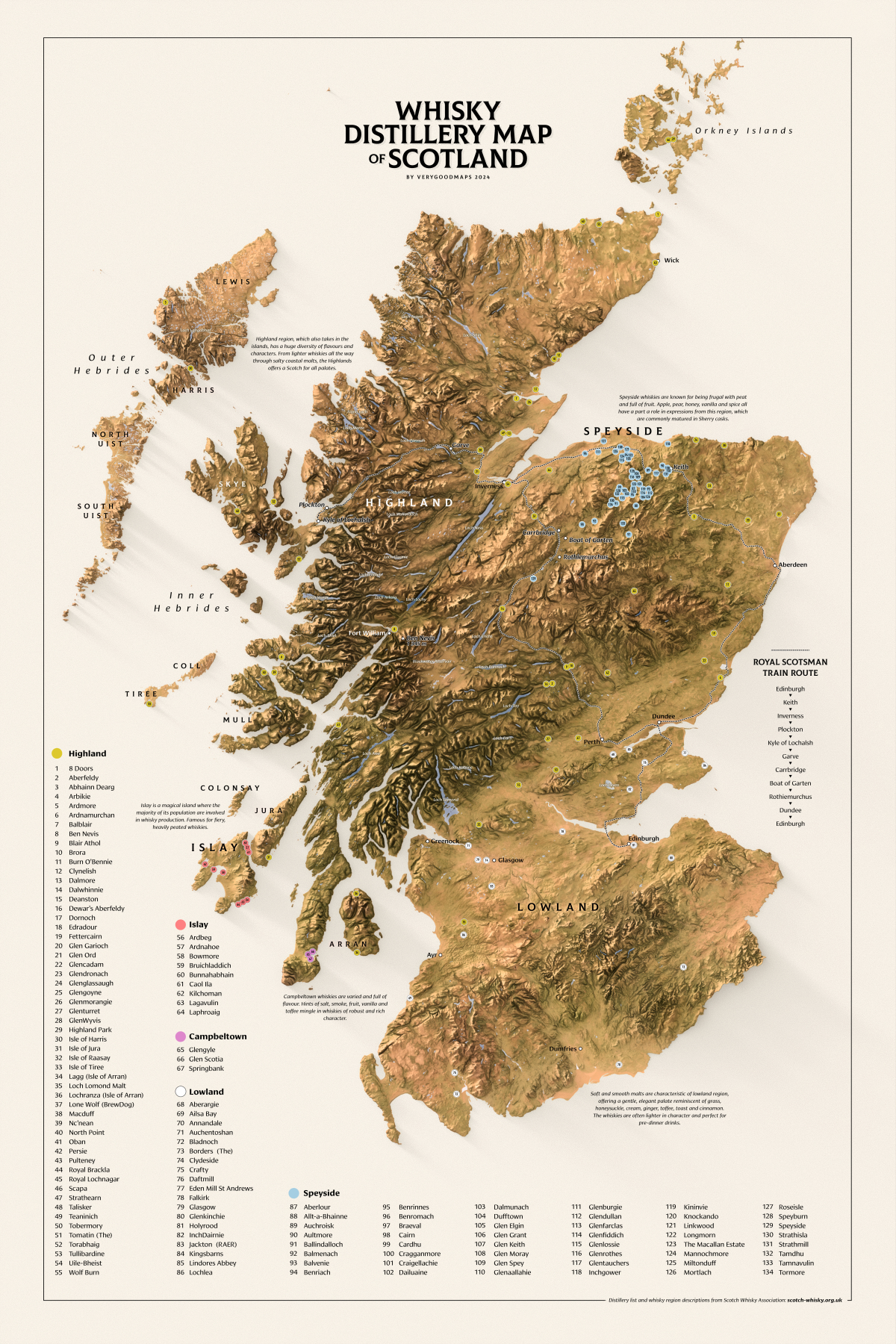 Whisky Distillery Map of Scotland — all 134 distilleries plotted by region