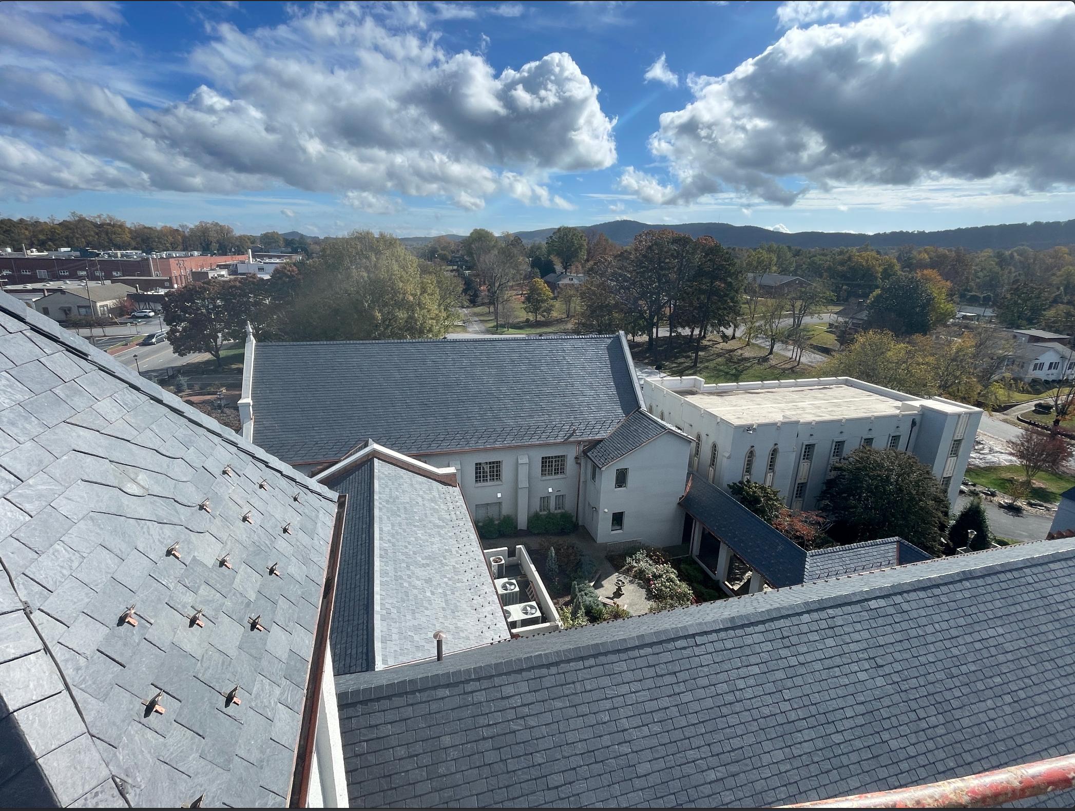 Aerial view of completed roofing projects