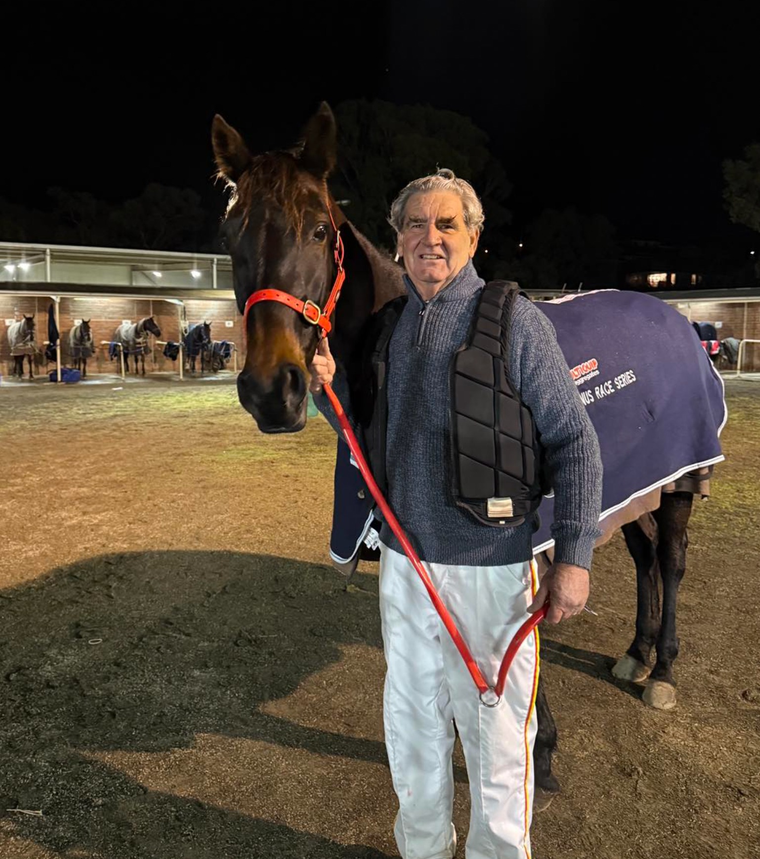 Horse and handler in stables