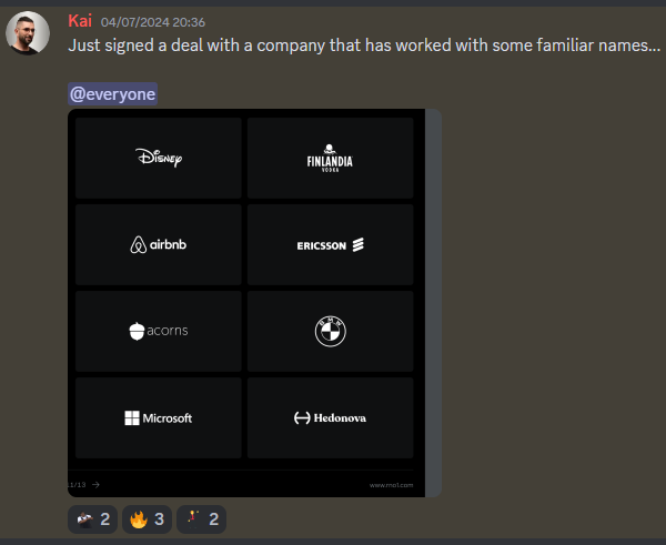 Deal with Disney, Airbnb, Microsoft client