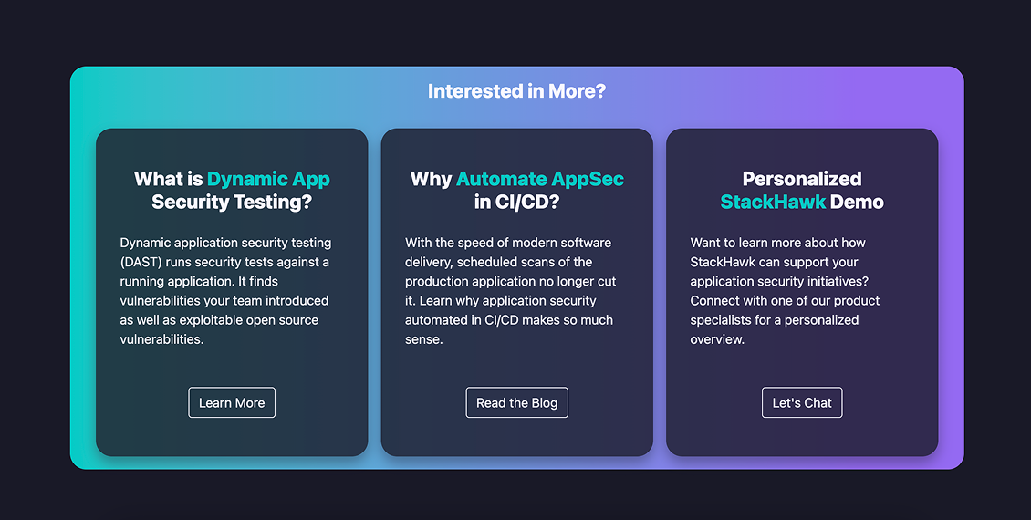 Interested in More - Dynamic App Security Testing cards