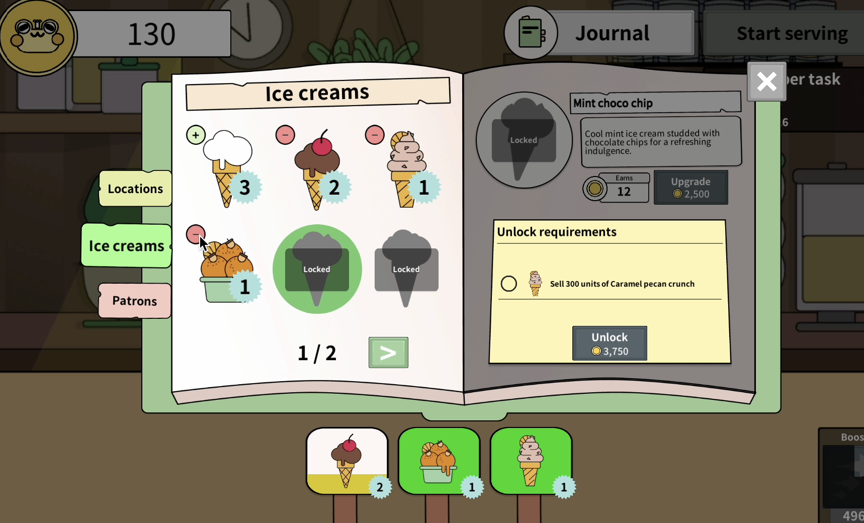 Ice cream menu and unlocking system